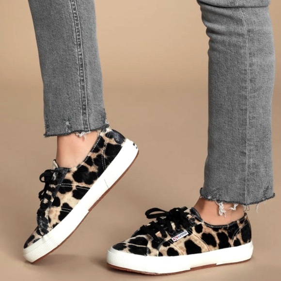 Superga FANVELWET Leopard Velvet Sneakers Size 41.5 Us 10 - Picture 1 of 12